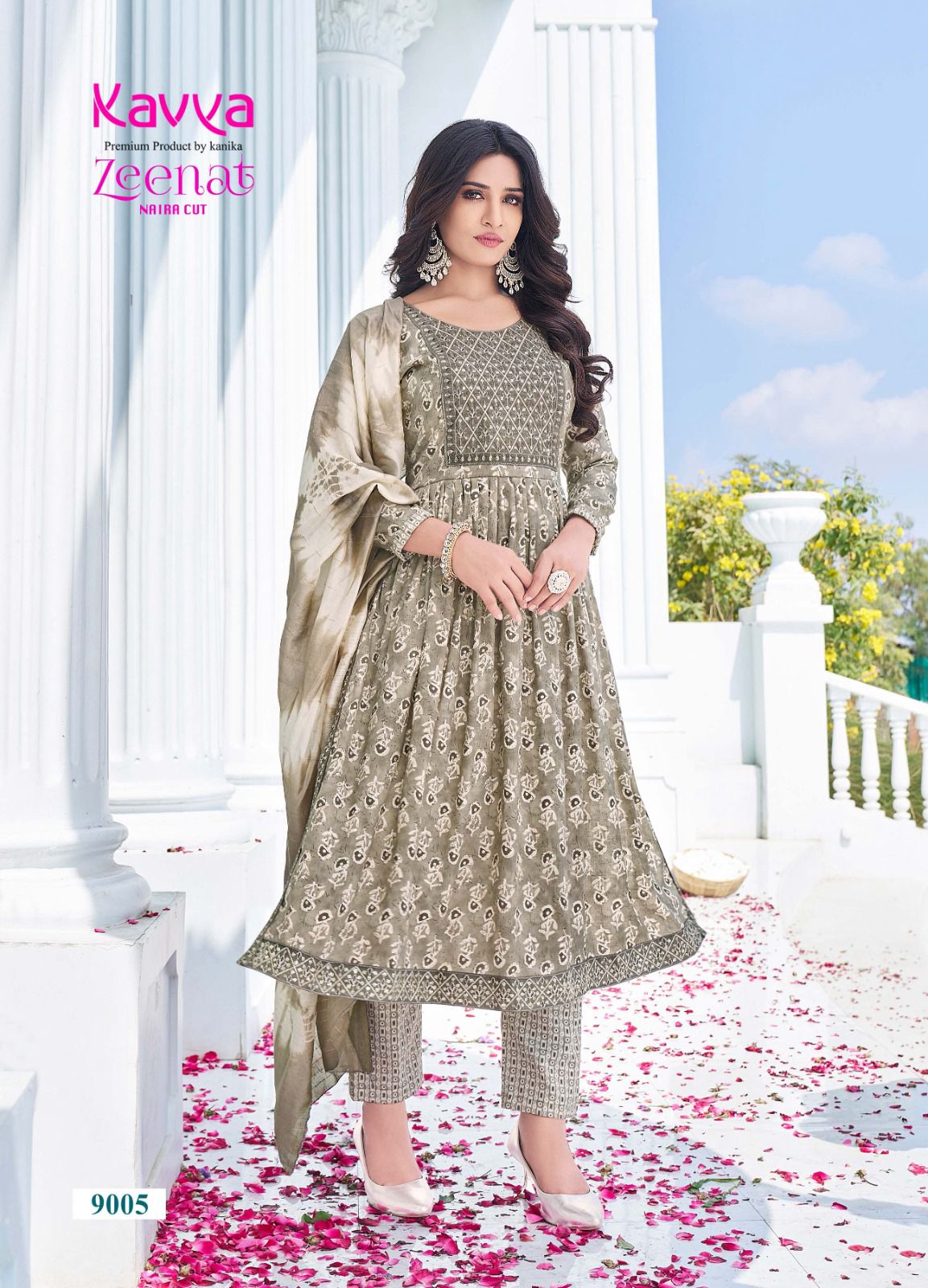 Zeenat Vol 9 By Kavya Naira Cut Printed Kurti With Bottom Dupatta Wholesale Online